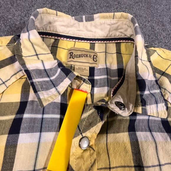 Roebuck & Co Shirt‎ Men's L Yellow Pearl Snap Button Up Short Sleeve Checkered - Picture 4 of 8
